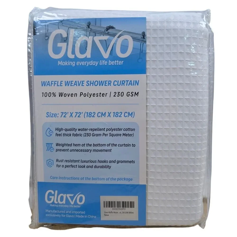 Waffle Weave Shower Curtain White 72x72 Polyester Weighted Hem 12 Rings